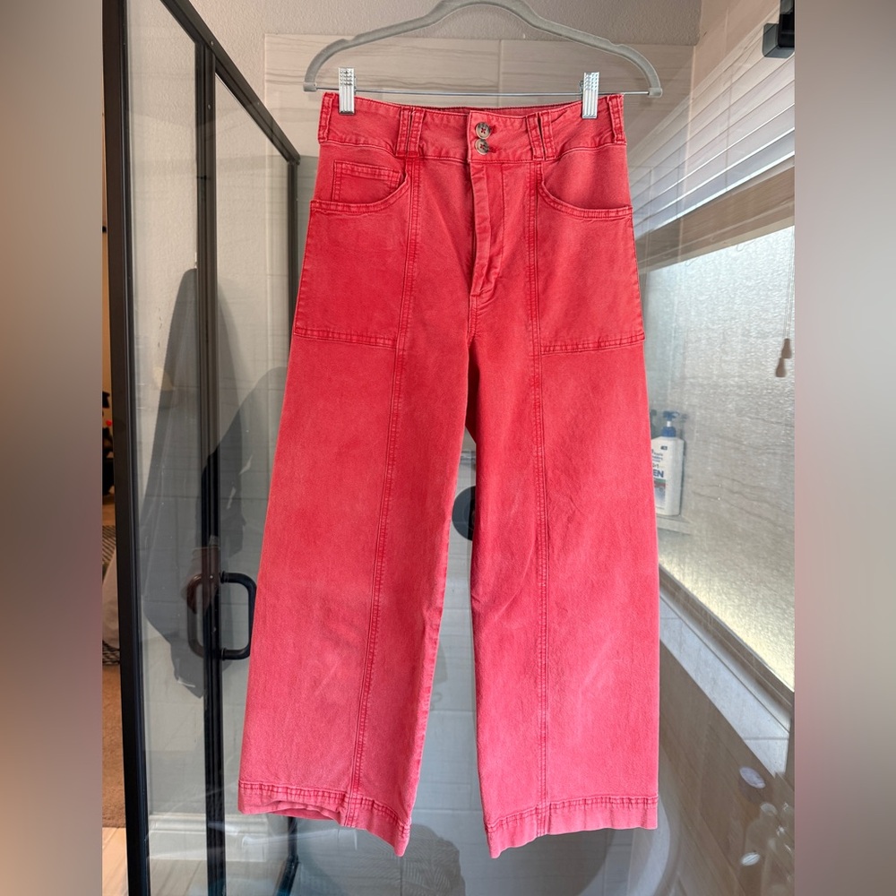 Pilcro Anthropologie Coral Red Cropped Pants